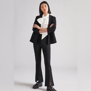 Anthropologie Maeve Womens Pants Black Slit Front Flared Ponte Stretch Size 4